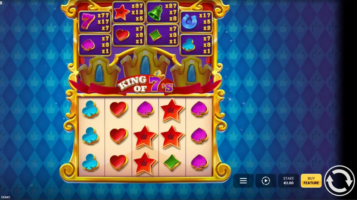 Tampilan visual slot King of 7’s dengan tema kerajaan dan simbol Lucky 7